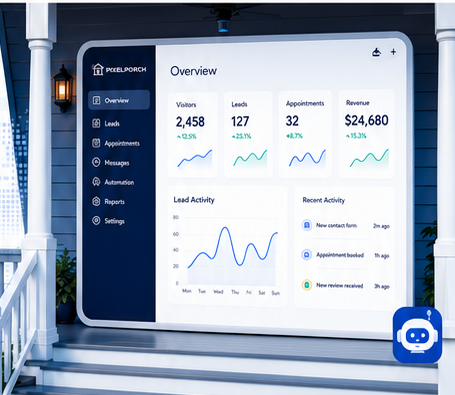 A PixelPorch dashboard on a bright front porch